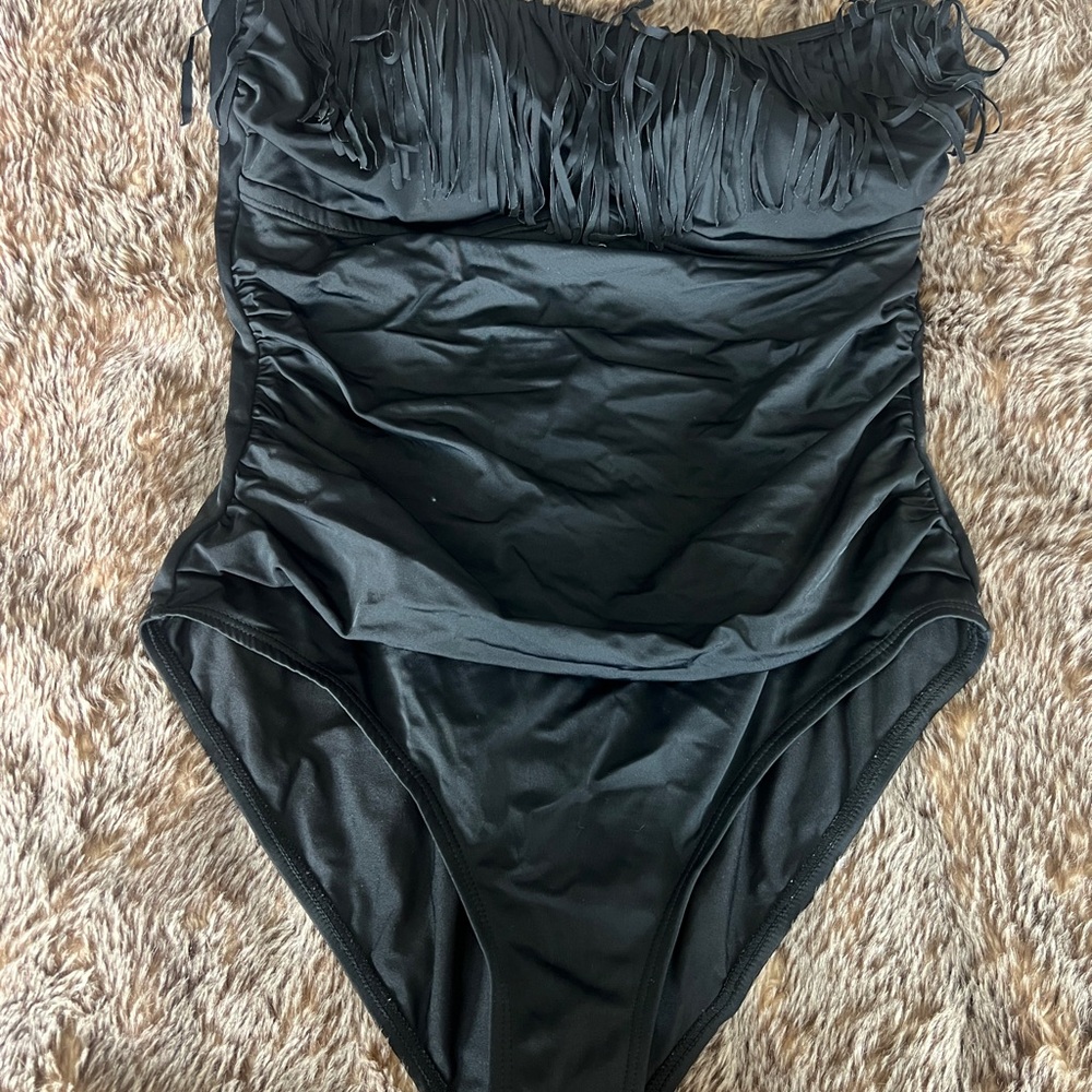 Black Fringe One-Piece Swimsuit